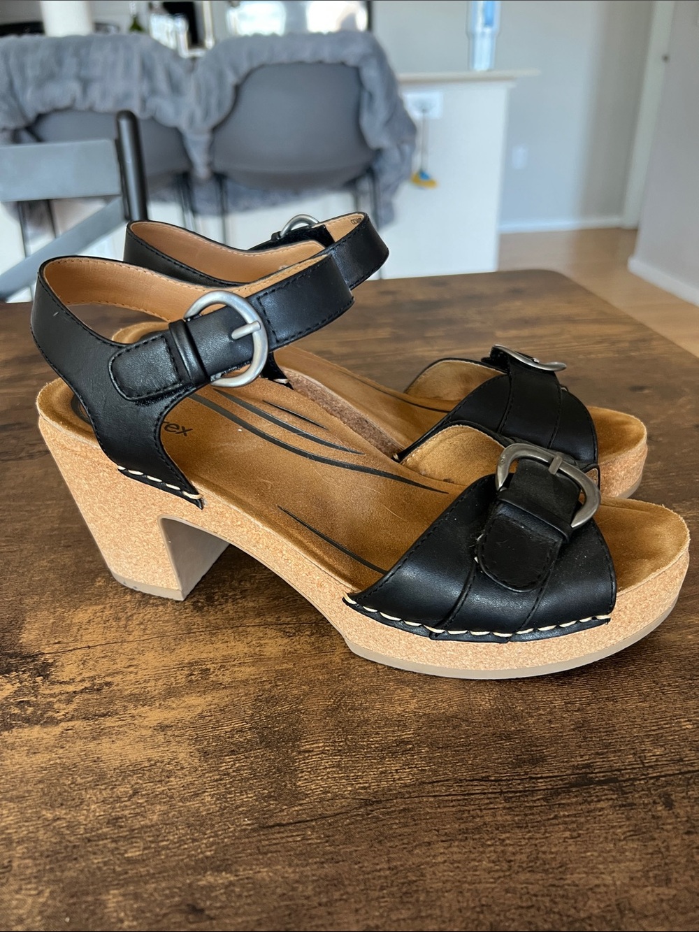 Aetrex Leather Platform Sandals with Buckle Detail